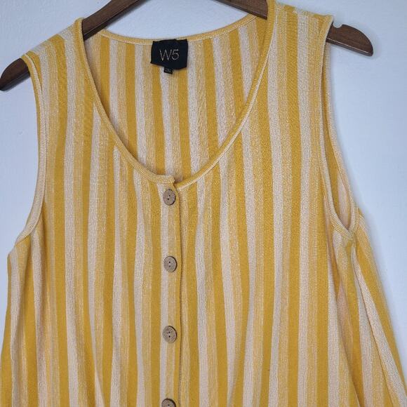 W5 Yellow Striped Tie Hem Tank Top Large Button Front - Picture 3 of 7